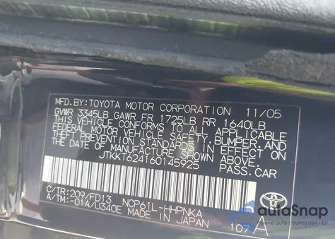 2006 Scion Xa из США, поврежденный, VIN JTKKT624160145925